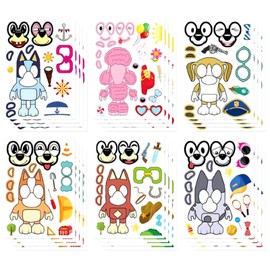 24pcs DIY Make a Face Stickers Blue Stickers for Kids Cartoon Characters Sticker Make Your Own Sticker Fun DIY Stickes for Party Bag Decorations