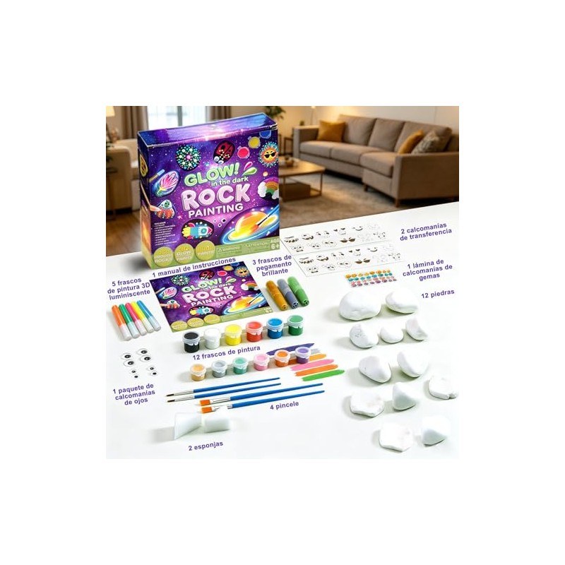 Kit Pintura Rocas Brillantes Oscuridad Set Completo Arte Manualidades Infantil