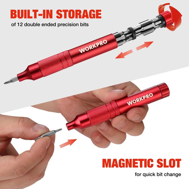 WORKPRO 24-in-1 Precision Screwdriver Multi-Bit Screwdrivers w/S2 Steel Bits Red