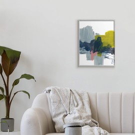 Stupell Industries Lively Abstract Brush Strokes Blue Grey Yellow, Designed by Bronwyn Baker Gray Framed Wall Art, 16 x 20