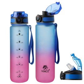 Vince+ Motivational Water Bottle with Time Marker – BPA/BPS-Free Tritan Bottle – Leak-Proof Design with Straw & Fast Flow Lids – Perfect for Gym, Outdoor Sports, and Fitness (Gradient blue/magenta)