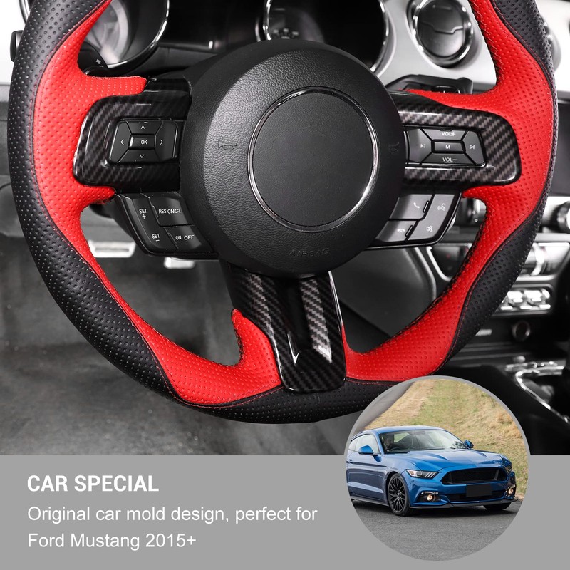Jimen Compatible with Ford Mustang 2015-2023, Steering Wheel Cover Trim
