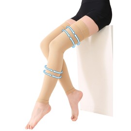 KEKING® Thigh High Compression Stockings Footless, Unisex, 20-30mmHg Leg Support Compression Sleeves with Anti-Slip Silicone Band, Opaque, Treatment Swelling, Varicose Veins, Edema, DVT, Beige Large