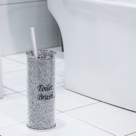 Lmaray Silver Crushed Crystal Toilet Brush Holder, Bling Toilet Brush Holder for Home Toilet Bowl Cleaner Brush Bathroom Scrub Brush, 10.2" Height