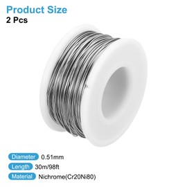 sourcing map 2 Pcs 98 FT Heating Resistor Wire, 0.51mm 24 Gauge Wire Wrapping Nichrome Heating Element Coil Wire Resistance Wire for Home Appliances Industry Resistor Materials Aerospace