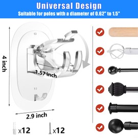 MIMARMZ 6PCS No Drill Curtain Brackets - Self Adhesive Curtain Rod Holders - No Drilling, Nail Free, Adjustable for Bathroom, Living Room, Kitchen