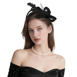 Hotalisona Fascinators Hats Headband with Clips Feather Black Tea Party Derby Hats Dress 1920s Dresses Headpiece for Women