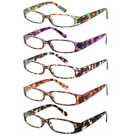 Kerecsen Reading Glasses 5 Pairs Ladies Fashion Spring Hinge Readers for Women (5 Mix Color-5, 1.25, x)