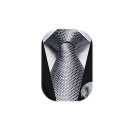 HISDERN Ties for Men Polka Dot Classic Handkerchief Formal Elegant Tie & Pocket Square Set for Wedding Party Business, silver grey
