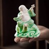 Houlu Small Green Fat Laughing Buddha Statue for Good Luck,