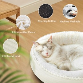Zerbuger 20in Cream Round Cat Dog Bed Gift for Large Medium Small Dogs Cats, Machine Washable Sleeping Sofa, Non-Slip Bottom Breathable Soft Calming Pet Cuddler for Indoor/Outdoor/Car/Cage