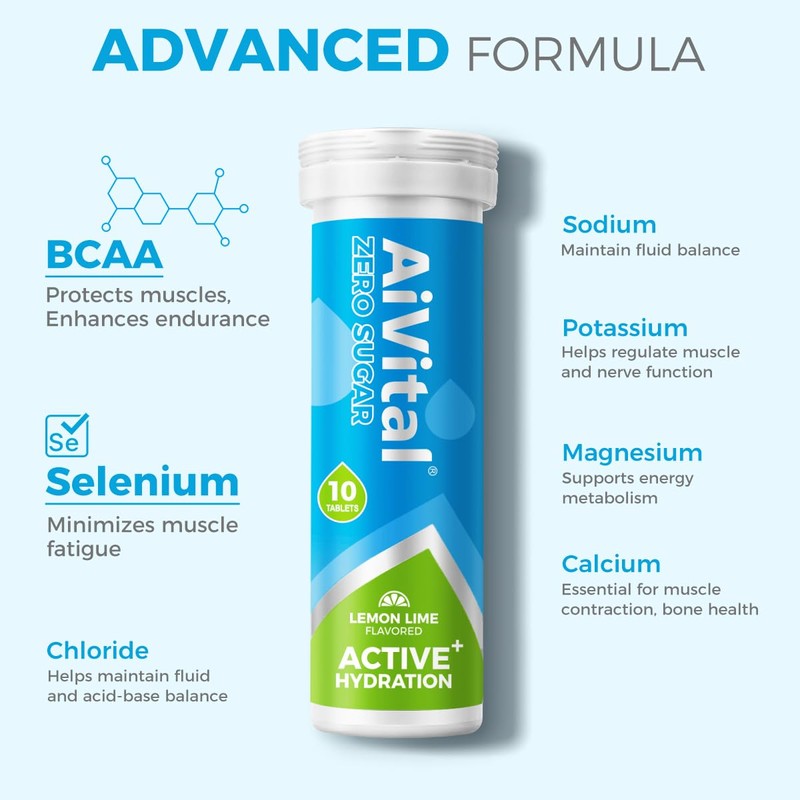 AiVital™ Sugar Free Electrolyte Tablets, Essential Electrolytes with BCAA and