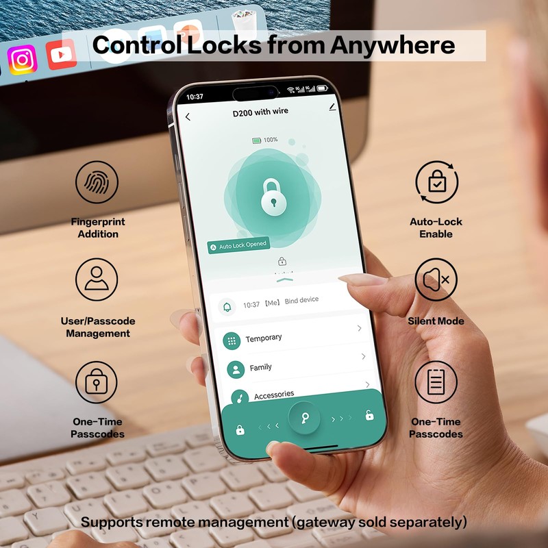 Keylynx 4-in-1 Smart Door Lock with APP Control, Fingerprint Door