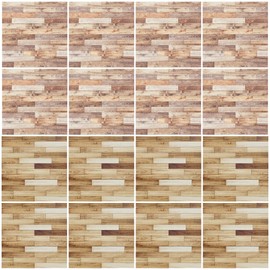 Attuslla 16 PCS Miniature Mini House Floor Tiles Self Adhesive Floor Tiles Faux 3D Brick Wall Paper Sticker for Mini House Decoration, 3.94 Inch, Simulated Wood