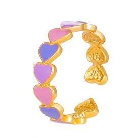 Colorful Enamel Heart Finger Ring Gold Silver Plated Sweet Pink Love Hearts Adjustable Open Promise Rings for Women Wedding Bridal Birthday Party Valentines Day Christmas Fashion Jewelry Gifts, Enamel