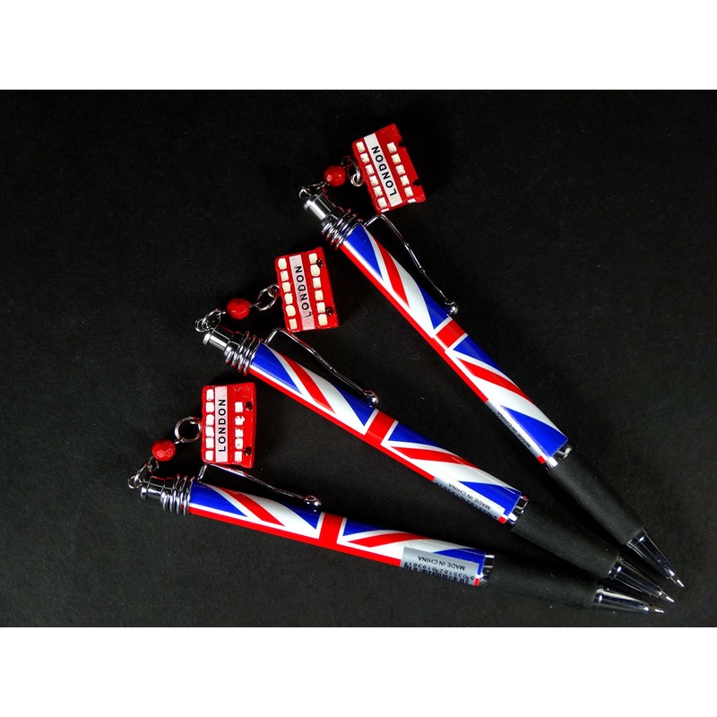 Pens Red Bus Charm Silver Clip Rollerball with Union Jack