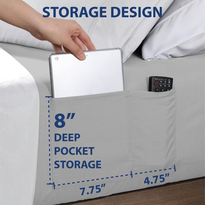 Cathay Home Queen Double-Sided Organizer Pocket Fitted Smart Sheet -