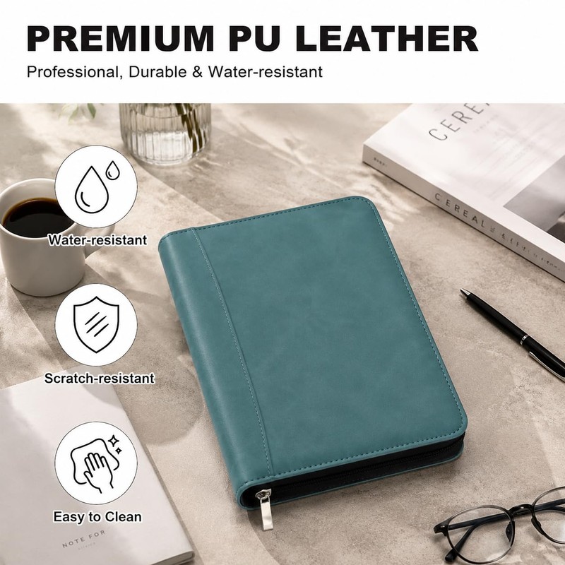 Convend Zip Series Premium Faux Leather A5 6-Ring Portfolio Binder