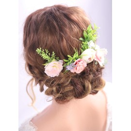 Kercisbeauty Set Floral Hair Pins for Brides Greeny Wedding Headpiece Women Girls Special Occasion Prom Hair Piece (Pattern 6)
