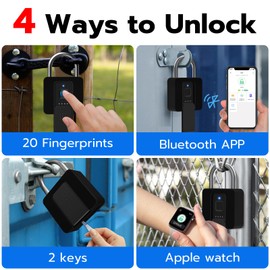 Fingerprint Lock, Eseesmart Fingerprint Padlock with Key Bluetooth APP, Waterproof Outdoor Padlock with Protective Shell, Fingerprint Combination Lock for Warehouse Gate Yard