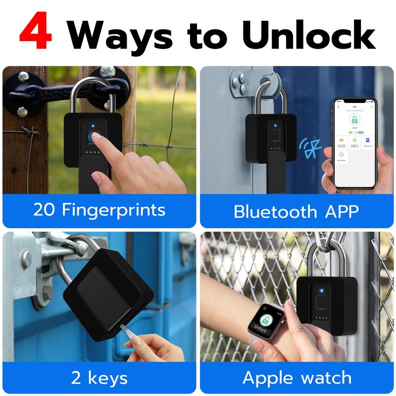 Fingerprint Lock, Eseesmart Fingerprint Padlock with Key Bluetooth APP, Waterproof