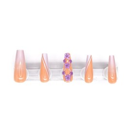 Boutique Beauty Premium Press On Nails ~ Unique, Durable, Trendy Designs with Adhesive Tabs ~ Long Coffin Shape (Lilac Blossom)