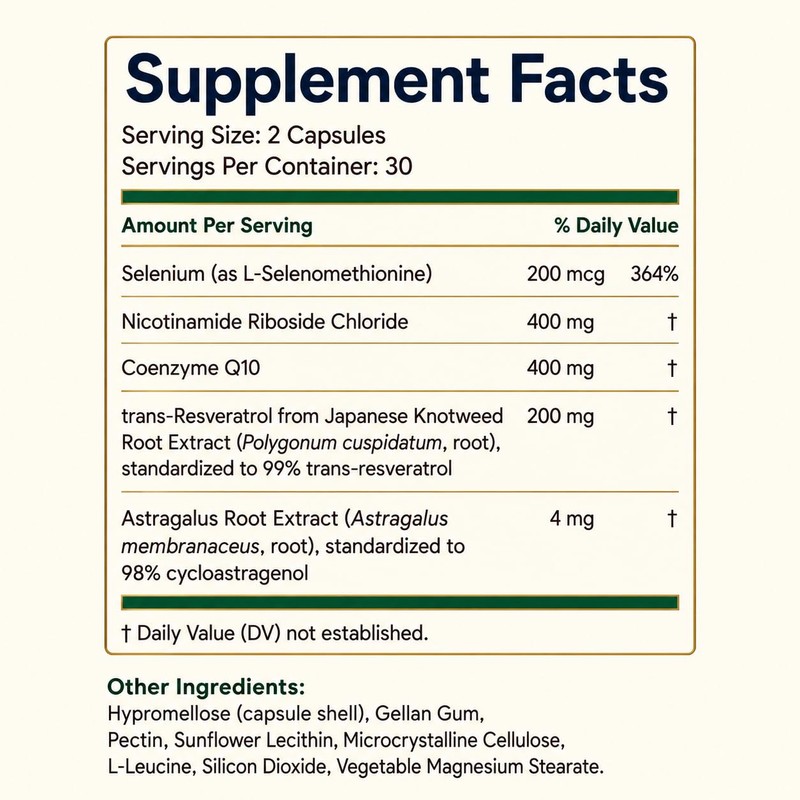 NAD+ Support Complex, NR + CoQ10 Blend with Resveratrol, 60