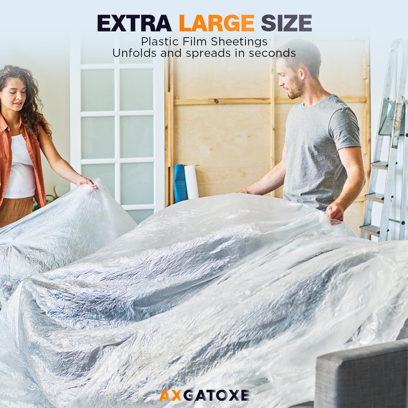 Axgatoxe 12 x 9 Ft Plastic Drop Cloths for Painting