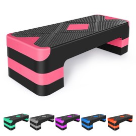 Exercise Workout Aerobic Step Platform Trainer, 27" Aerobic Stepper with 4"-6"-8" Adjustable Height Risers (Red)