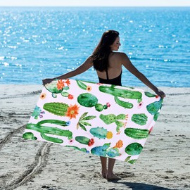 LIVILAN Cactus Beach Towel Blanket, Oversized Microfiber Pool Bath Swim Towel for Toddler Girls, Thin Absorbent Quick Dry and Sand Free Adults Beach Towel, Cactus Gifts Cheap 30x60 inch Beach Towel