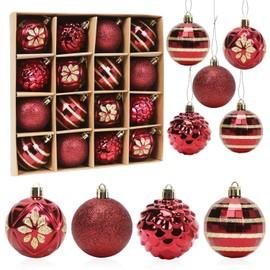 Christmas Baubles Red Set of 16 Christmas Tree Baubles Red 6 cm Plastic Christmas Tree Baubles Red Gold Christmas Tree Decoration Christmas Tree Decoration