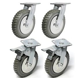 tonchean 8 Inch Caster Wheels Heavy Duty Polyurethane Offroad Casters Set of 4 Swivel Plate Casters with 2 Brake Industrial Locking Wheels, Load Bearing 2314lbs