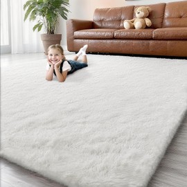 MATIIUI Shag White Rug 6x9 Area Rugs for Bedroom Dorm Living Room, Non-Slip Ultra Fluffy Fuzzy Soft Rug Classroom for Kids Room, Girls Room, Study, Office, Playroom, Easy Clean,Modern Home Décor