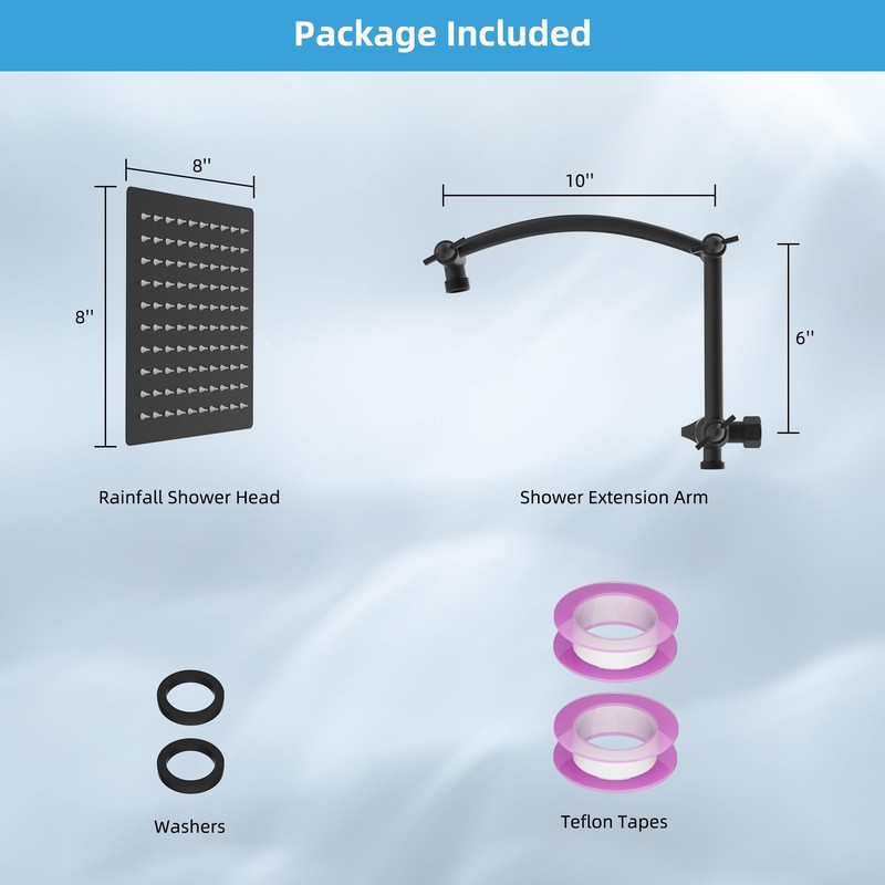 Hibbent All Metal Rain Shower Head, 8'' High Pressure Rainfall