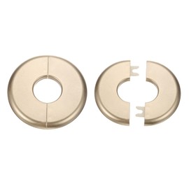 HARFINGTON 2pcs Wall Split Flange 26.5mm/1" Self-Adhesive Plumbing Cover Plates ABS Plastic Round Escutcheon Plate Buckle Design for Water Pipe Bathroom Kitchen Decoration, Gold Tone