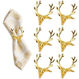 Christmas Gold Reindeer Napkin Rings, 6 Pcs, Deer Head Napkin Rings For Christmas Lunch Party Holiday Wedding Table Decoration