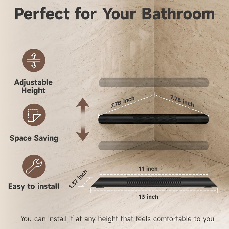 Matte Black Shower Foot Rest Bar Corner Shower Foot Rest