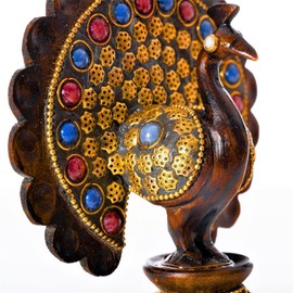 Wooden Handcrafted Traditional Indian Rajasthani Home Décor Decoration Table Décor Showpiece & Gifting (Brown Studded Peacock)