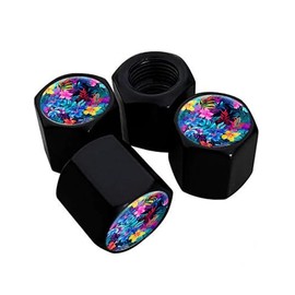Metal Tire Valve Stem Caps 4 Pack,Car Wheel Stem Caps, Aluminum Universal Air Valve Covers for Cars, Trucks, SUVs, Bikes, Motorcycles, Bicycles(Tropical Flower)