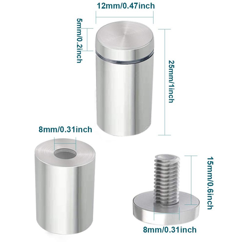 Stainless Steel Standoff Screws, 20Pcs 1/2 x 1 Inch Wall