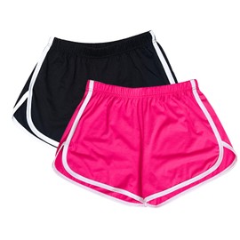 Cameway Paquete de 2 pantalones cortos deportivos de algodón para mujer, para correr, gimnasio, yoga, verano, danza (EE. UU., Alfa, Grande, Regular, Corto, Rojo rosa)