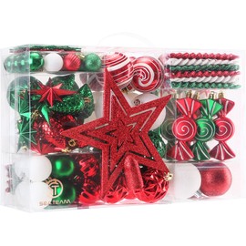 Sea Team 130-Pack Assorted Shatterproof Plastic Christmas Ball Ornaments Set, Decorative Baubles, Pendants, Decorations with Tree Topper Star for Xmas Tree, Wreath, Garland（ELF）