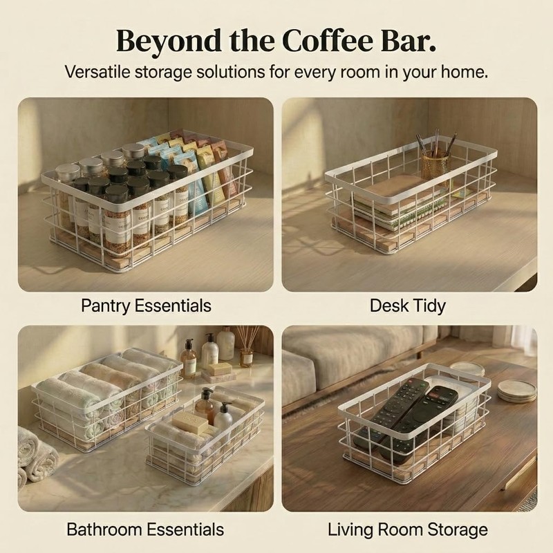 2-Pack White Coffee Pod Holder Basket with Wooden Base -