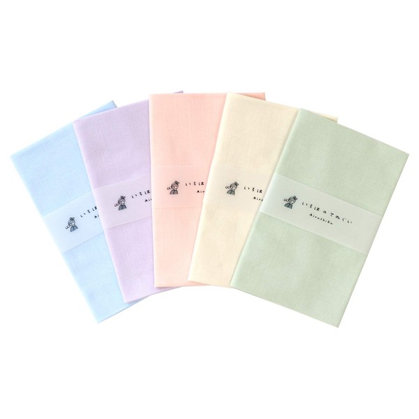 KOMESICHI Iroha Color Plain Tenugui 5-Piece Set, 100% Cotton, Made