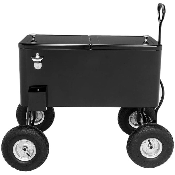 VINGLI 80 Quart Wagon Rolling Cooler Ice Chest, w/Long Handle and 10" Wheels, Portable Beach Patio Party Bar Cold Drink Beverage , Outdoor Park Cart on Wheels (Black-Wagon)