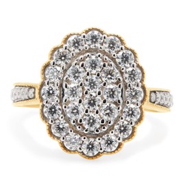 SAVEARTH DIAMONDS 1 Carat Round Cut Lab Created Moissanite Diamond Milgrain Cluster Engagement Ring For Women In 14K Yellow Gold Over Sterling Silver (E-F Color, VVS1 Clarity, 1 Cttw)-8