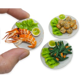 WitnyStore Tiny 1⅜" Seafood Mussels Scallops Prawns 3 Pieces Set Realistic Mini Foods Miniature Hand Made Polymer Clay Food Meal Model Replica Dishes Decorative Collectible Figurine Décor Art Gifts