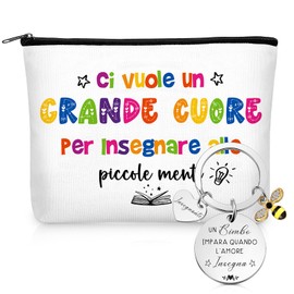 Weewooday 2 Pieces Teacher Gift for the End of the Year Thank You Educator Gift Bee Pendant Key Chain Canvas Make Up Bags with Zip for Teacher's Day, Multicoloured