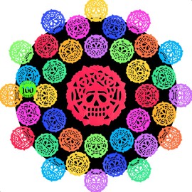 GRUPO CARNAVALLIA 100 pzas de Papel Picado Calaveras Coloridas Decoración Ofrenda Altar Día Muertos Fiesta Mexicana