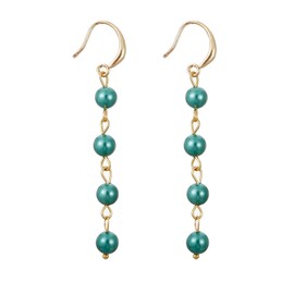 Winssigma Long Pearl Earrings for Women, Shell Pearl Drop Earrings for Women Gold Plated Simulated Pearl Tassel Earrings(Emerald Green)